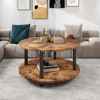 Round Coffee Table 2 Shelves Living Room Side