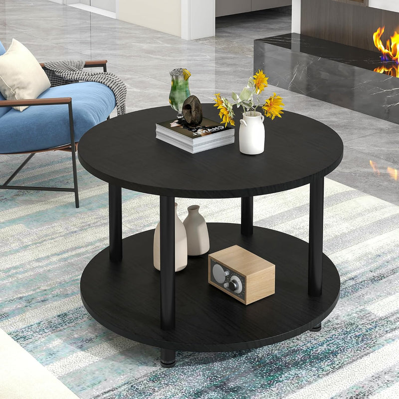 Round Coffee Table 2 Shelves Living Room Side