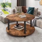 Round Coffee Table 2 Shelves Living Room Side