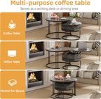 Round Coffee Table 70CM 50CM Nesting Tables Hydraulic (Set of 2)