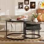 Round Coffee Table 70CM 50CM Nesting Tables Hydraulic (Set of 2)