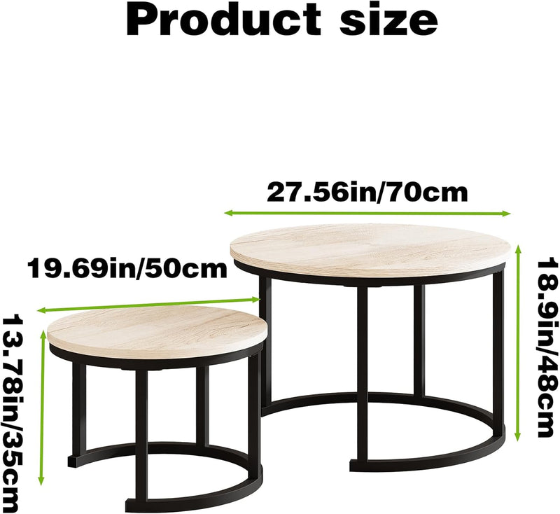 Round Coffee Table Living Room Small Side Bedside (Set of 2)