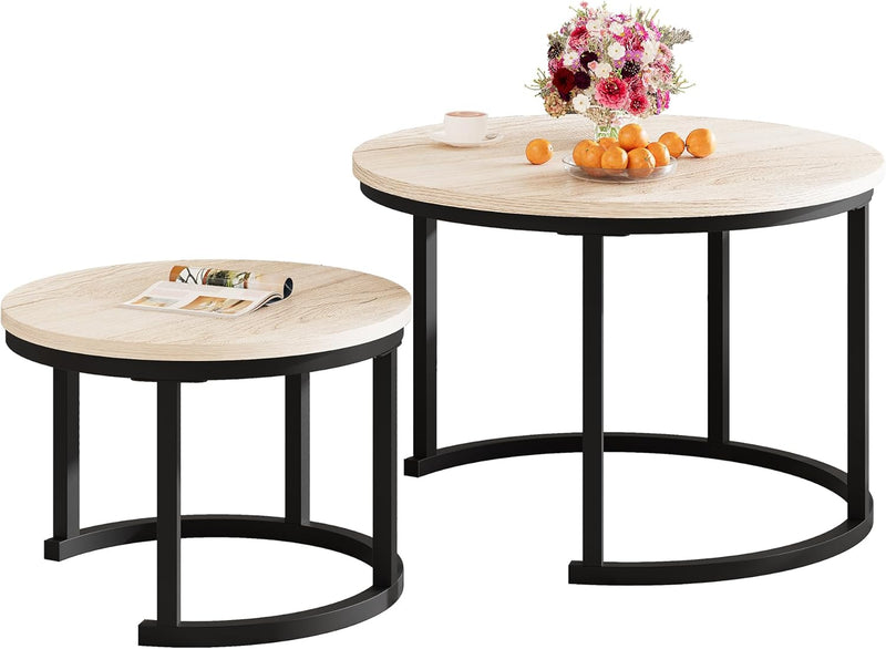 Round Coffee Table Living Room Small Side Bedside (Set of 2)