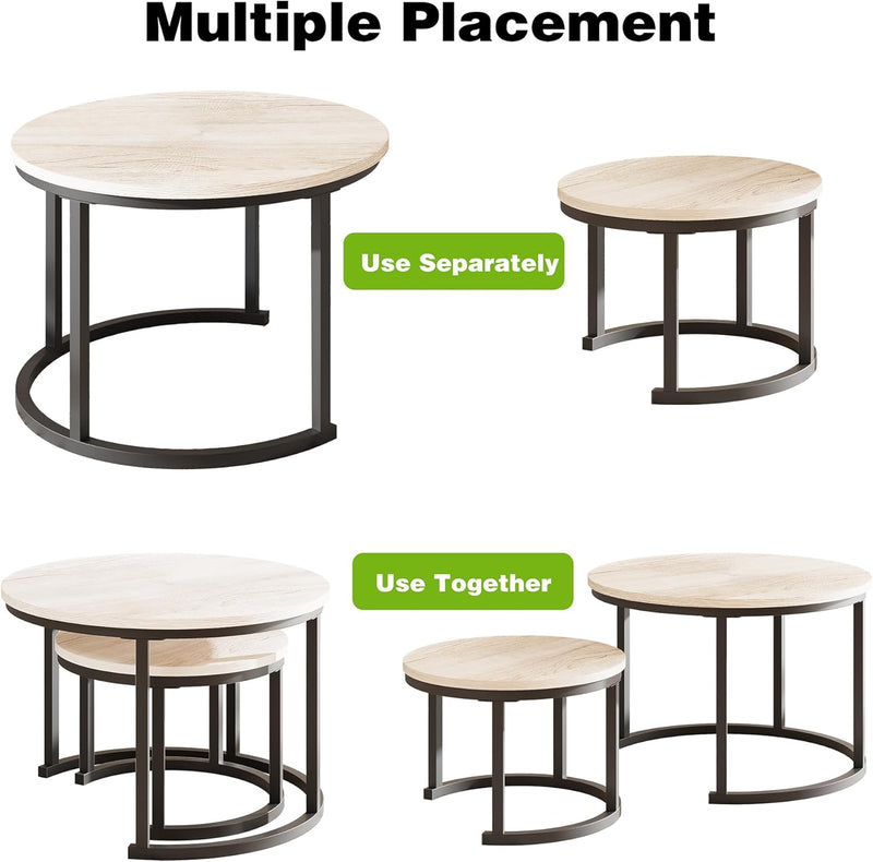 Round Coffee Table Living Room Small Side Bedside (Set of 2)