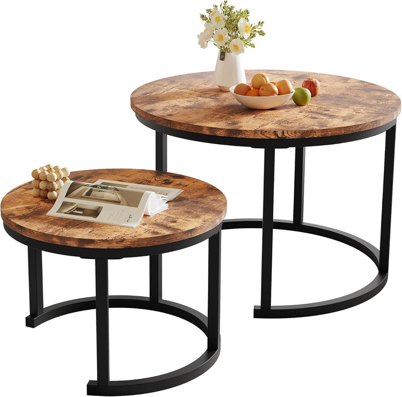 Round Coffee Table Living Room Small Side Bedside (Set of 2)