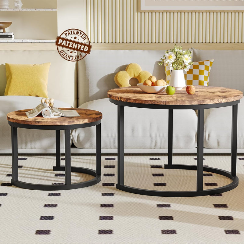Round Coffee Table Living Room Small Side Bedside (Set of 2)