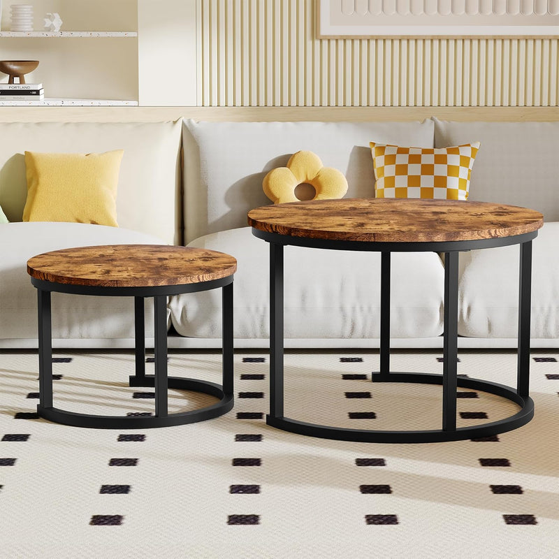 Round Coffee Table Living Room Small Side Bedside (Set of 2)