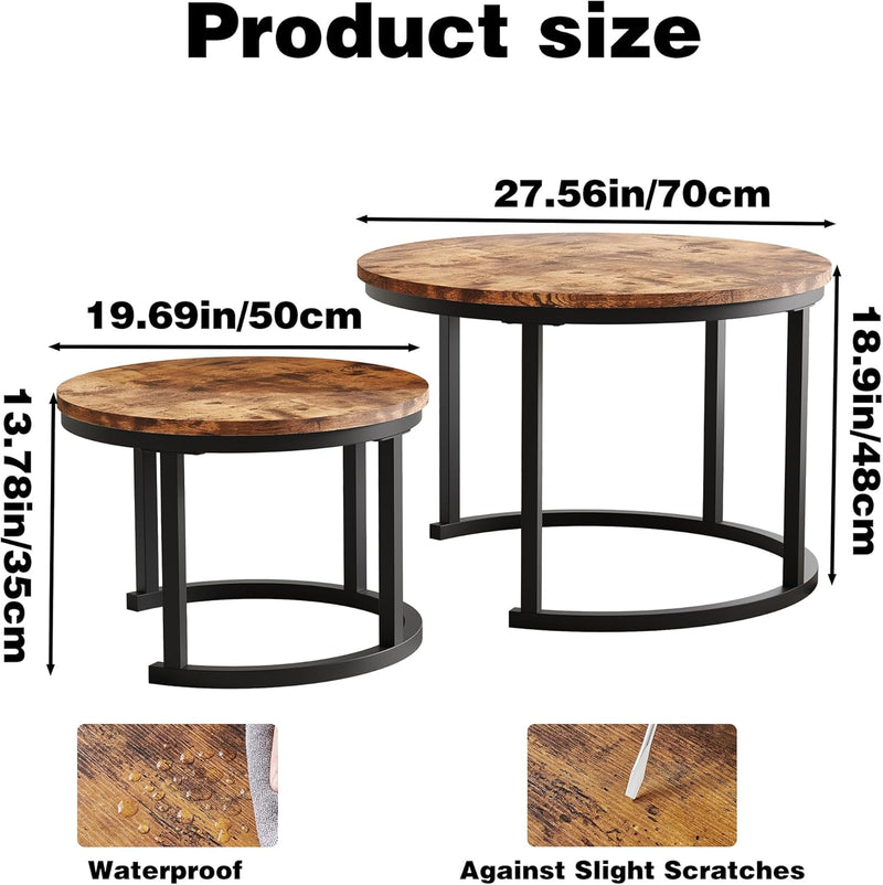 Round Coffee Table Living Room Small Side Bedside (Set of 2)