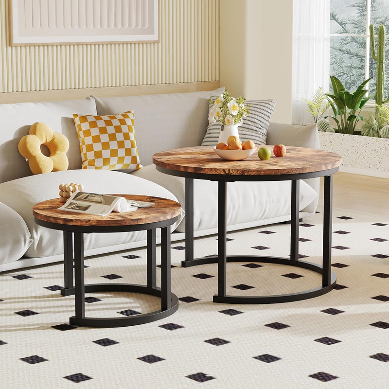 Round Coffee Table Living Room Small Side Bedside (Set of 2)
