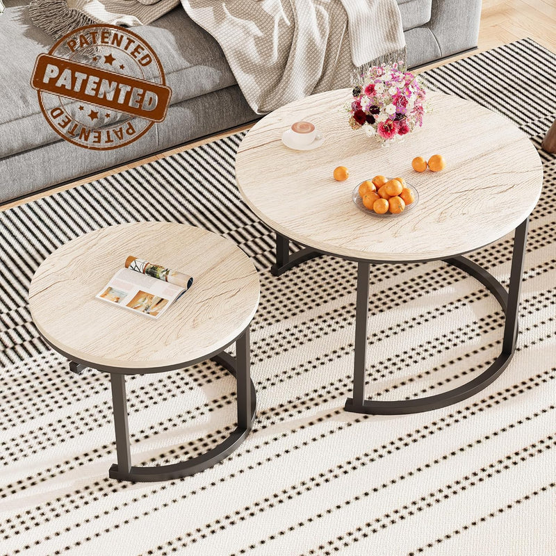 Round Coffee Table Living Room Small Side Bedside (Set of 2)