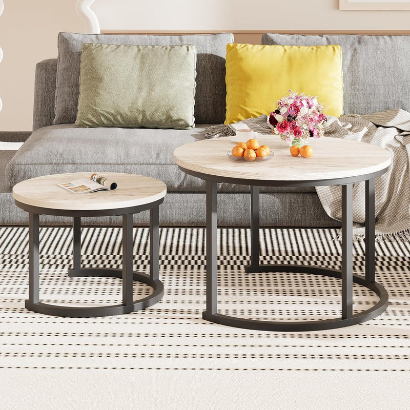 Round Coffee Table Living Room Small Side Bedside (Set of 2)