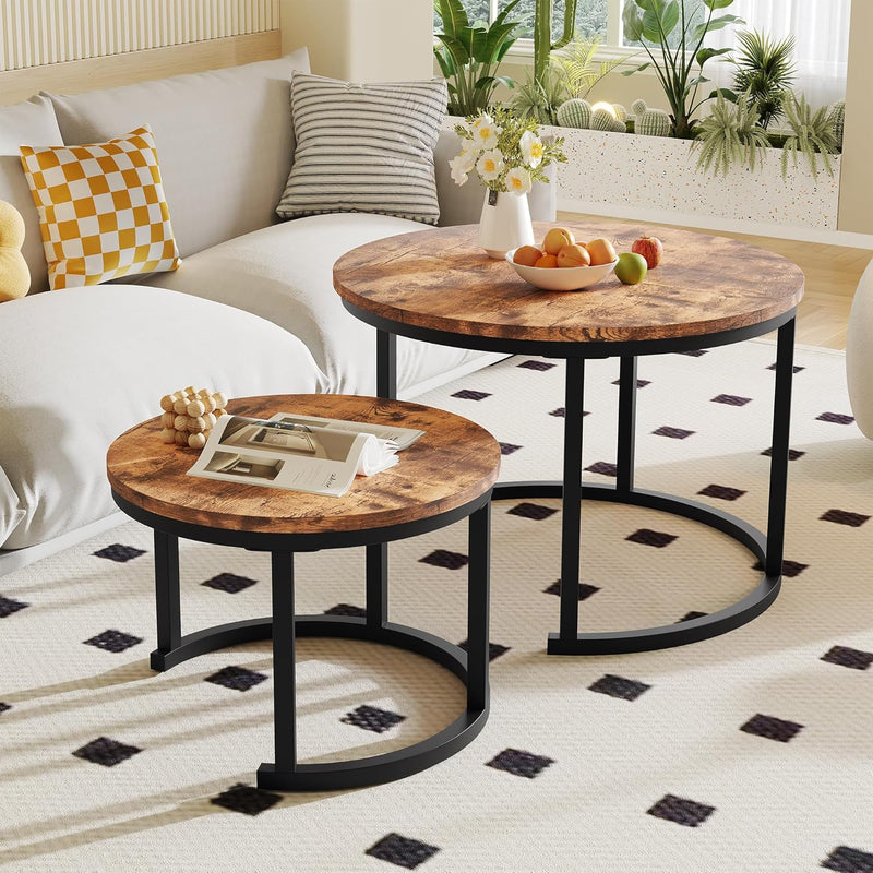 Round Coffee Table Living Room Small Side Bedside (Set of 2)