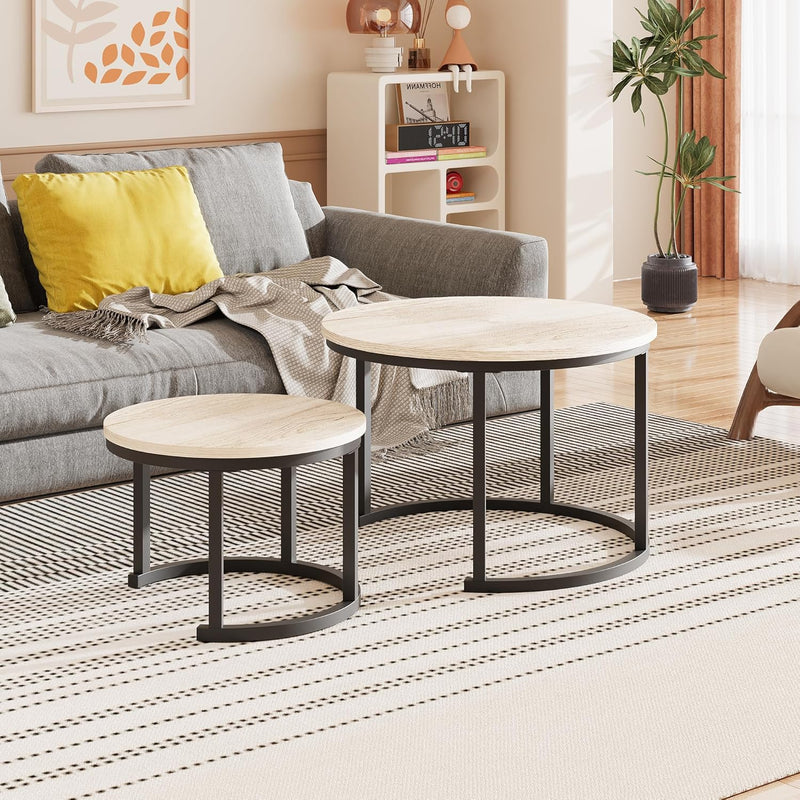 Round Coffee Table Living Room Small Side Bedside (Set of 2)