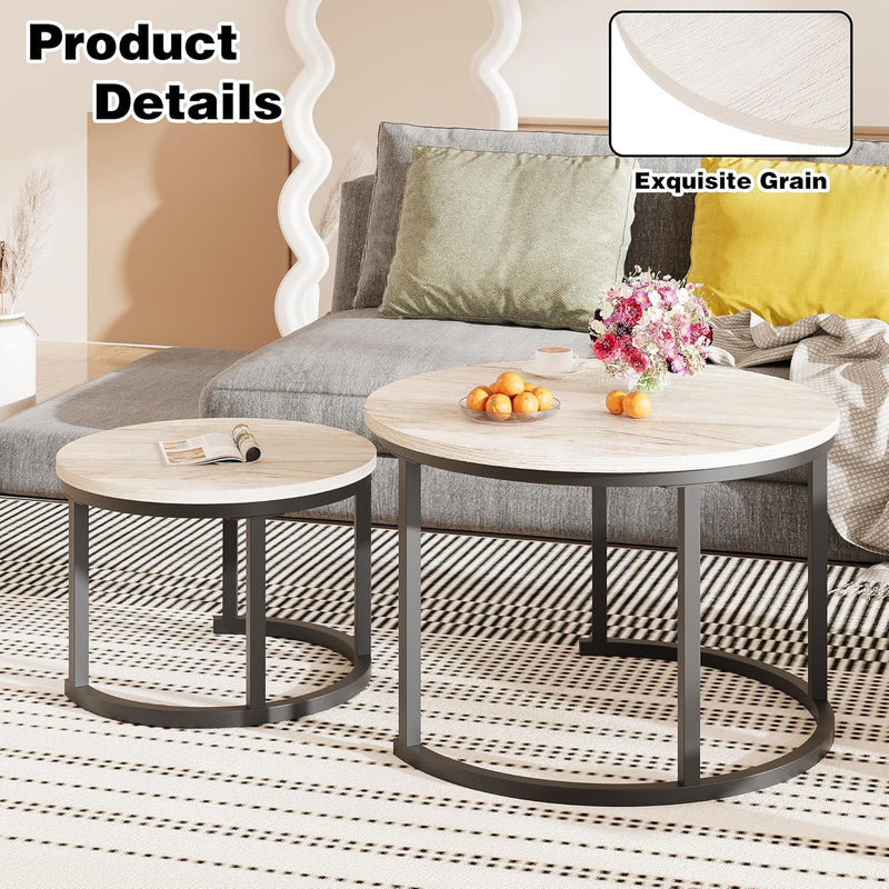 Round Coffee Table Living Room Small Side Bedside (Set of 2)
