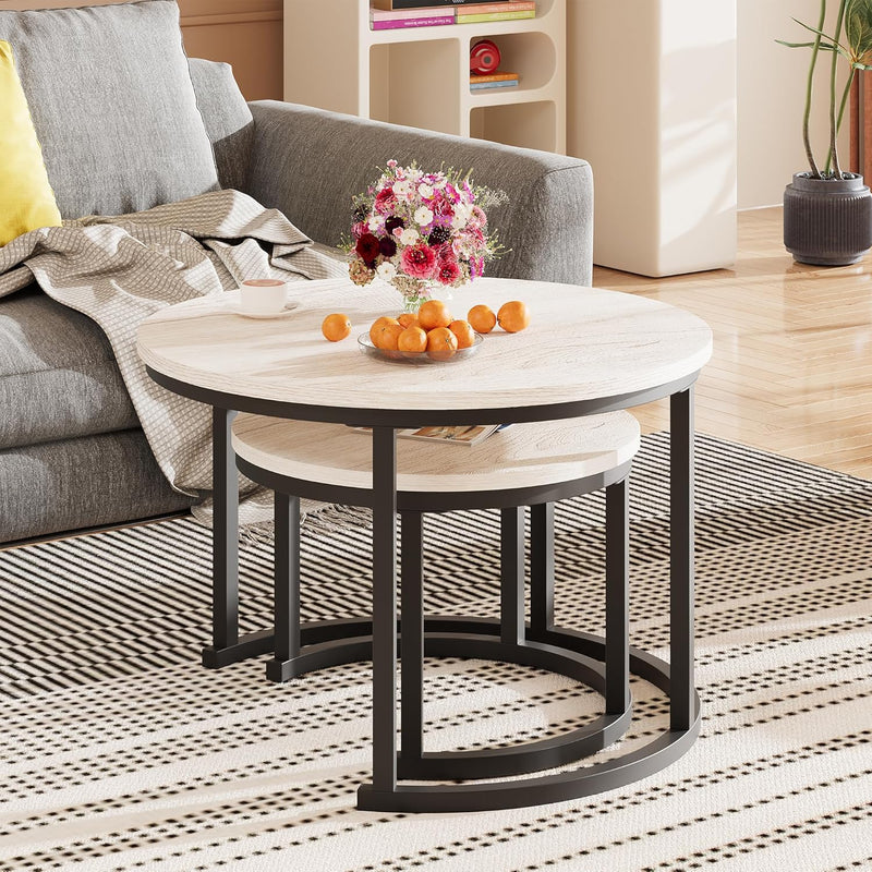 Round Coffee Table Living Room Small Side Bedside (Set of 2)