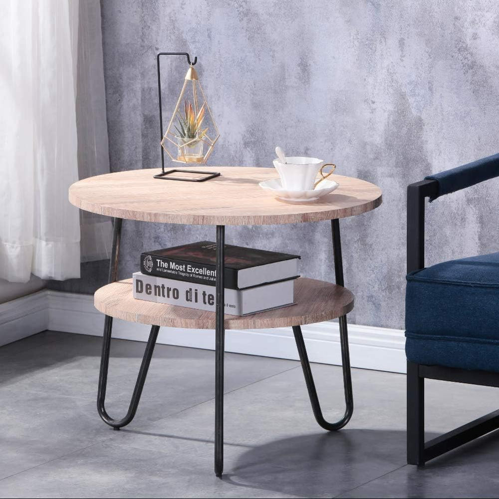 Round Coffee Table Modern Side with 2 Tier