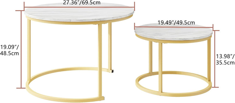 Round Coffee Table Nest Tables for Living Room (Set of 2)