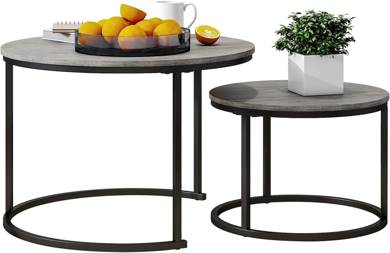 Round Coffee Table Nest Tables for Living Room (Set of 2)
