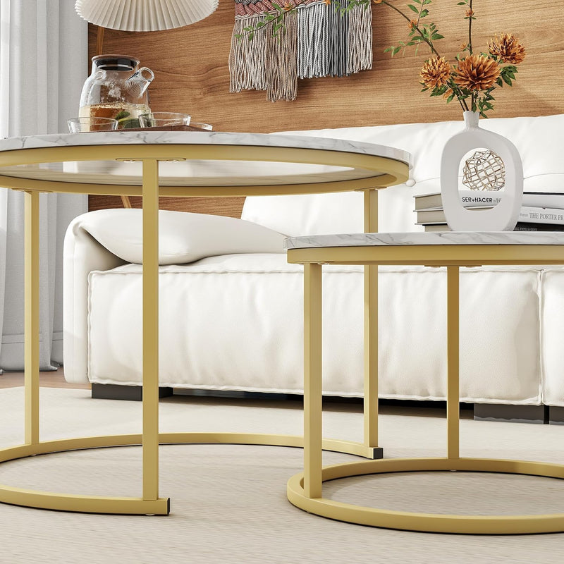 Round Coffee Table Nest Tables for Living Room (Set of 2)