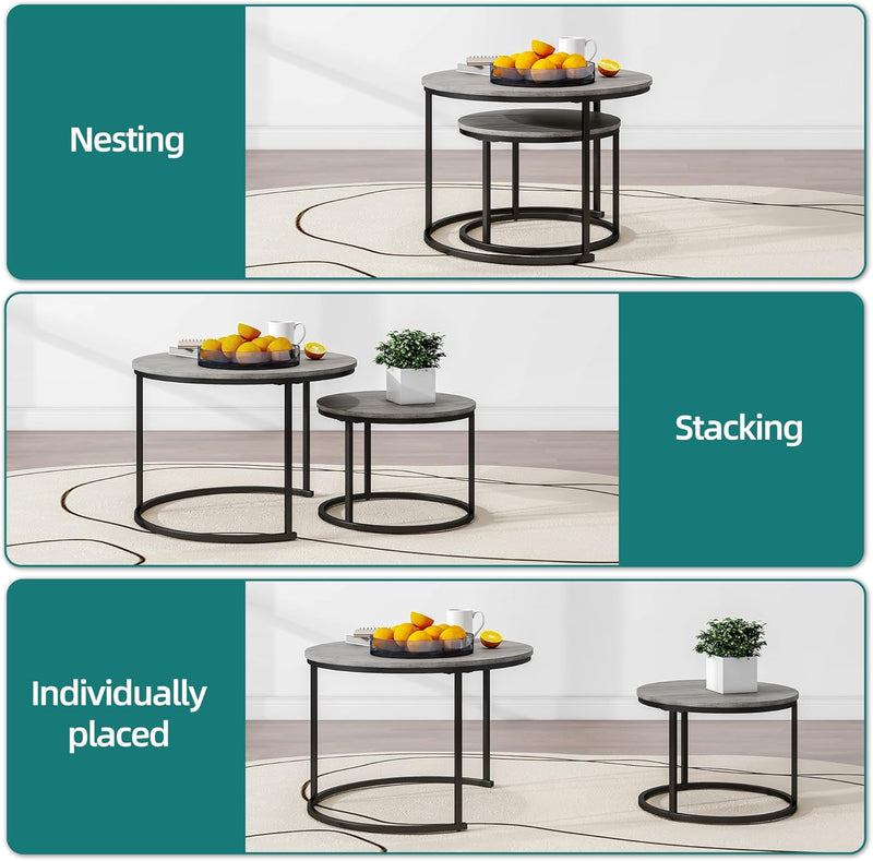 Round Coffee Table Nest Tables for Living Room (Set of 2)