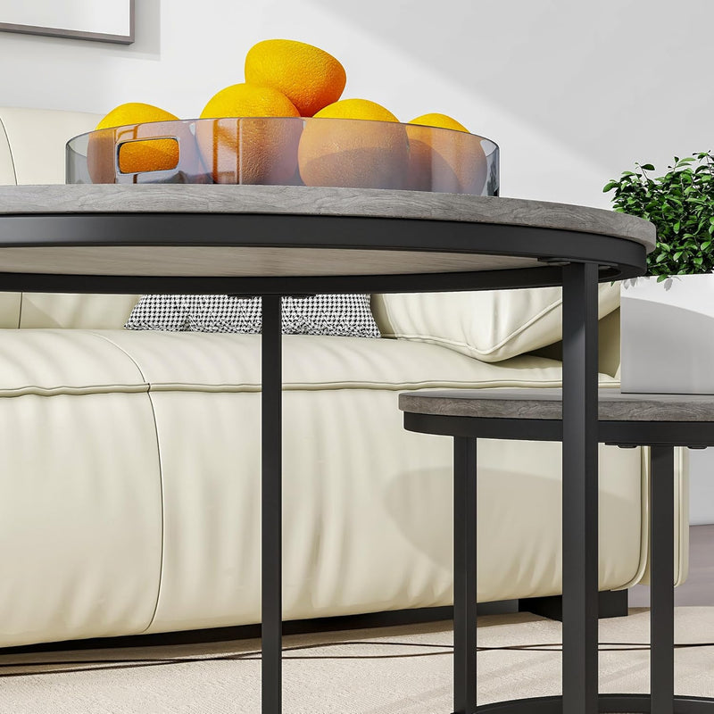 Round Coffee Table Nest Tables for Living Room (Set of 2)