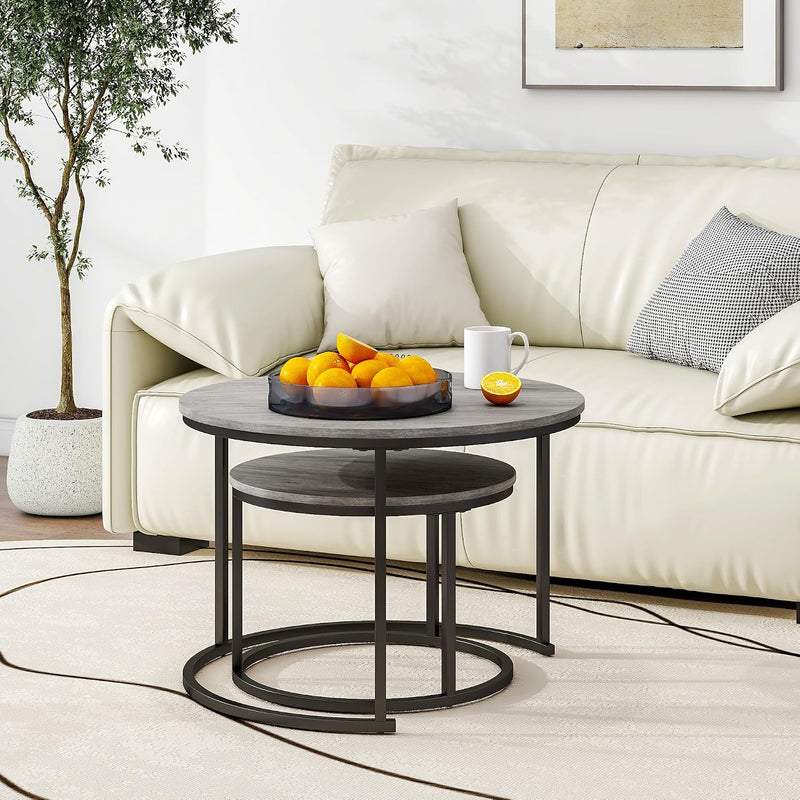 Round Coffee Table Nest Tables for Living Room (Set of 2)