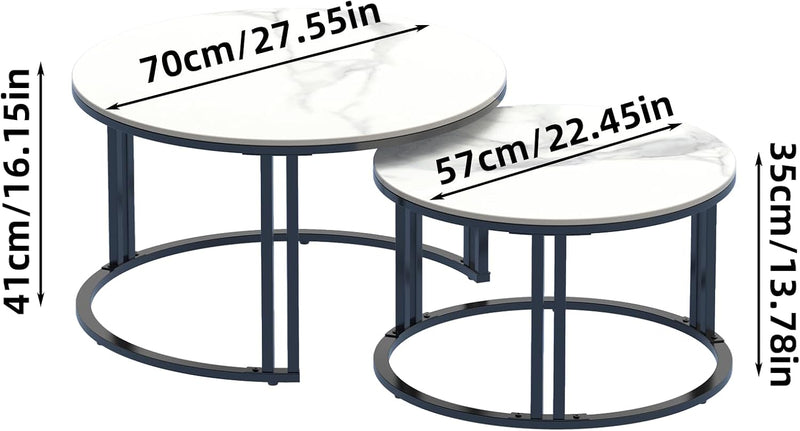 Round Coffee Table Nest Tables Nesting Marble Sintered (Set of 2)