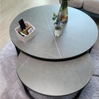 Round Coffee Table Nest Tables Nesting Marble Sintered (Set of 2)
