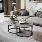 Round Coffee Table Nest Tables Nesting Marble Sintered (Set of 2)