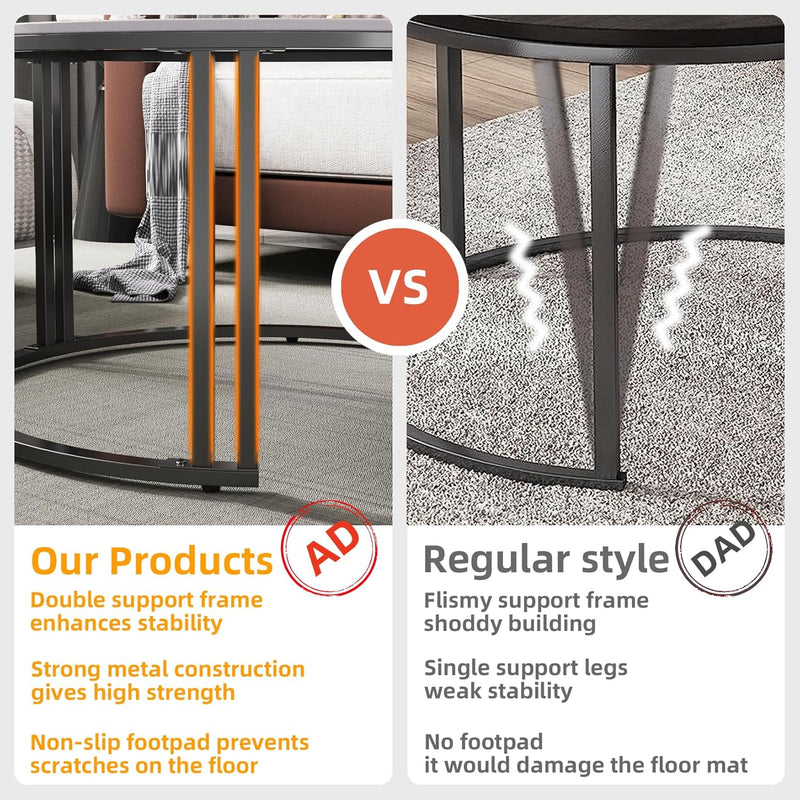 Round Coffee Table Nest Tables Nesting Marble Sintered (Set of 2)