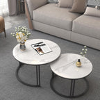 Round Coffee Table Nest Tables Nesting Marble Sintered (Set of 2)