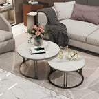 Round Coffee Table Nest Tables Nesting Marble Sintered (Set of 2)