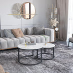 Round Coffee Table Nest Tables Nesting Marble Sintered (Set of 2)