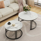 Round Coffee Table Nest Tables Nesting Marble Sintered (Set of 2)