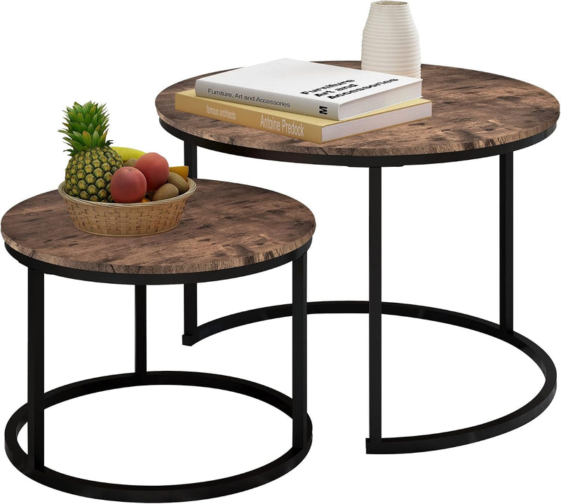 Round Coffee Table Nesting Side for Living Room (Set of 2)