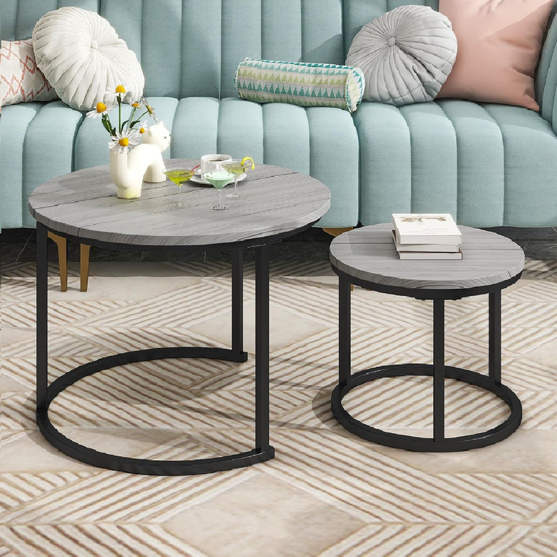 Round Coffee Table Nesting Side for Living Room (Set of 2)
