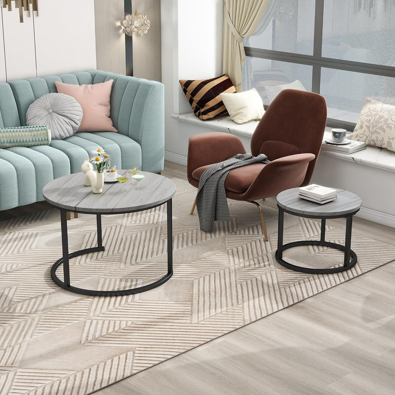 Round Coffee Table Nesting Side for Living Room (Set of 2)