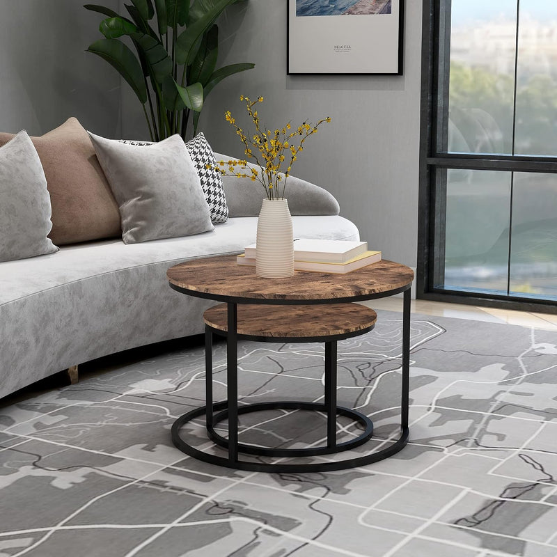 Round Coffee Table Nesting Side for Living Room (Set of 2)
