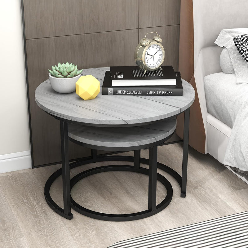Round Coffee Table Nesting Side for Living Room (Set of 2)
