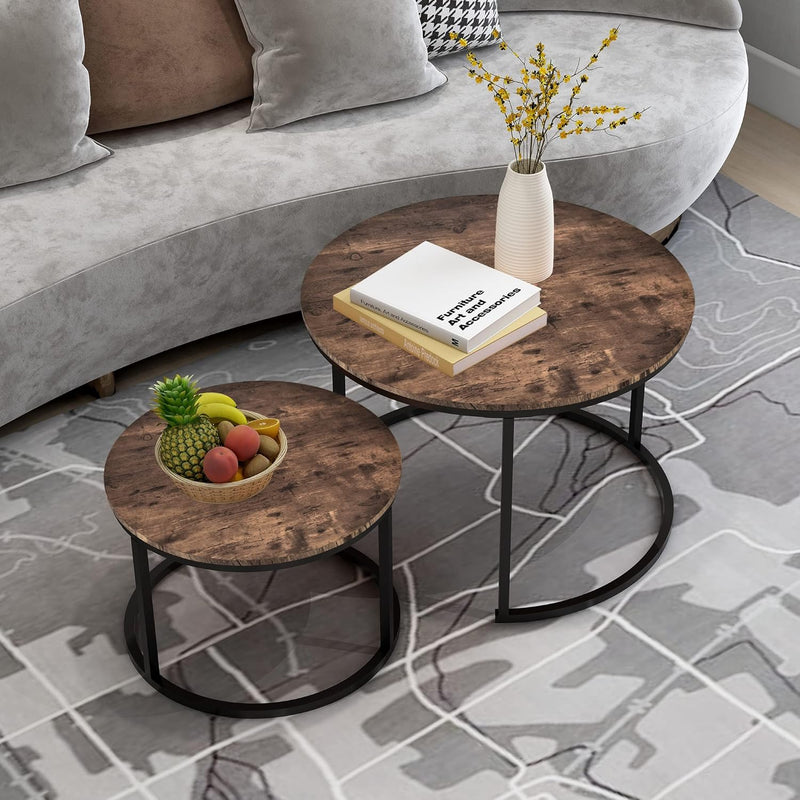 Round Coffee Table Nesting Side for Living Room (Set of 2)