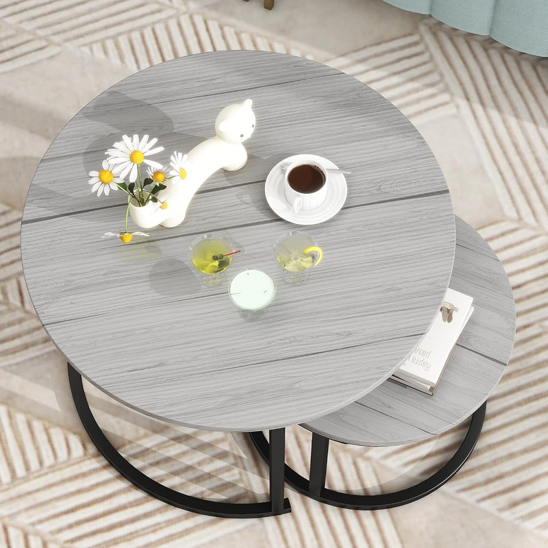 Round Coffee Table Nesting Side for Living Room (Set of 2)