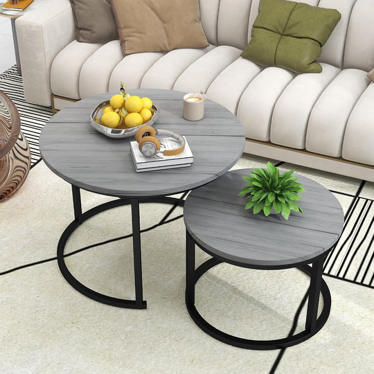 Round Coffee Table Nesting Side for Living Room (Set of 2)