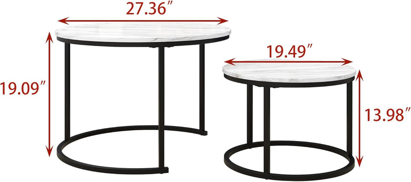 Round Coffee Table Side for Living Room Nesting (Set of 2)