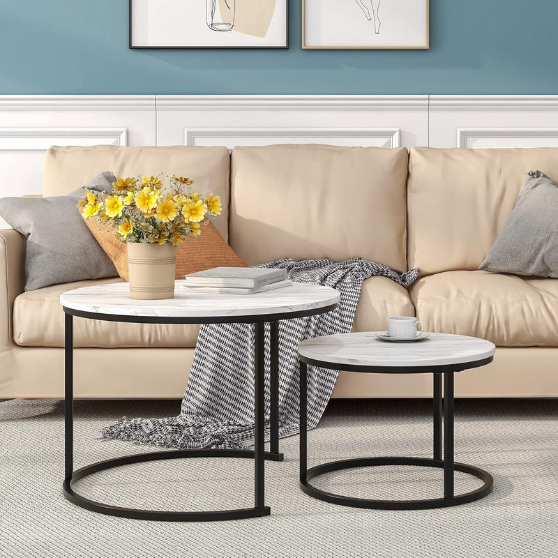Round Coffee Table Side for Living Room Nesting (Set of 2)