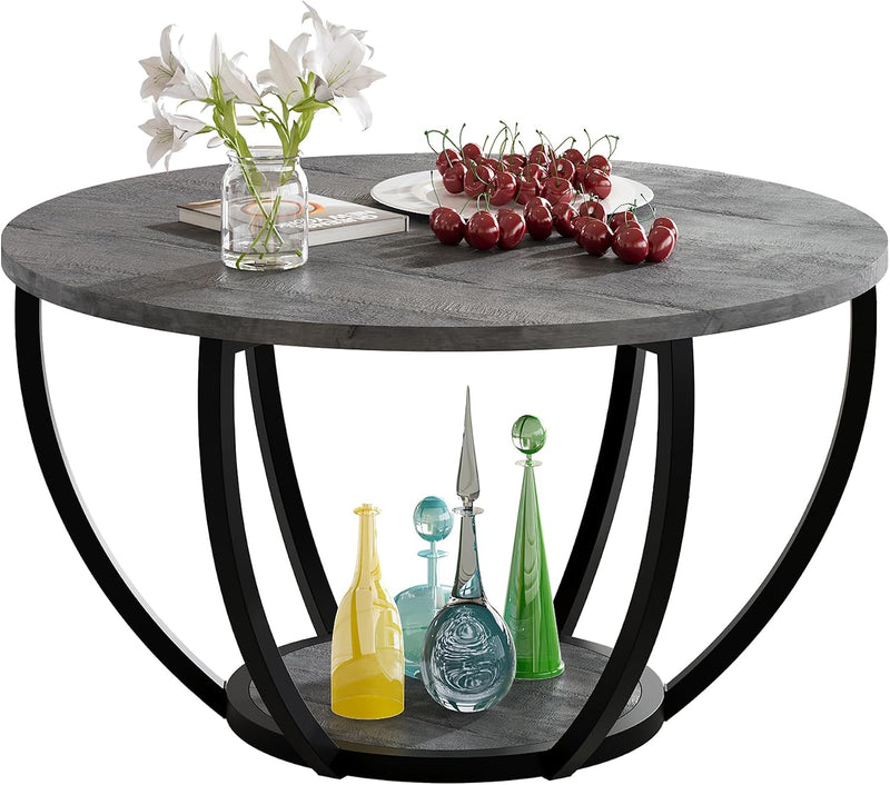 Round Coffee Table with Storage for Living Room
