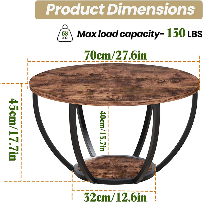 Round Coffee Table with Storage for Living Room