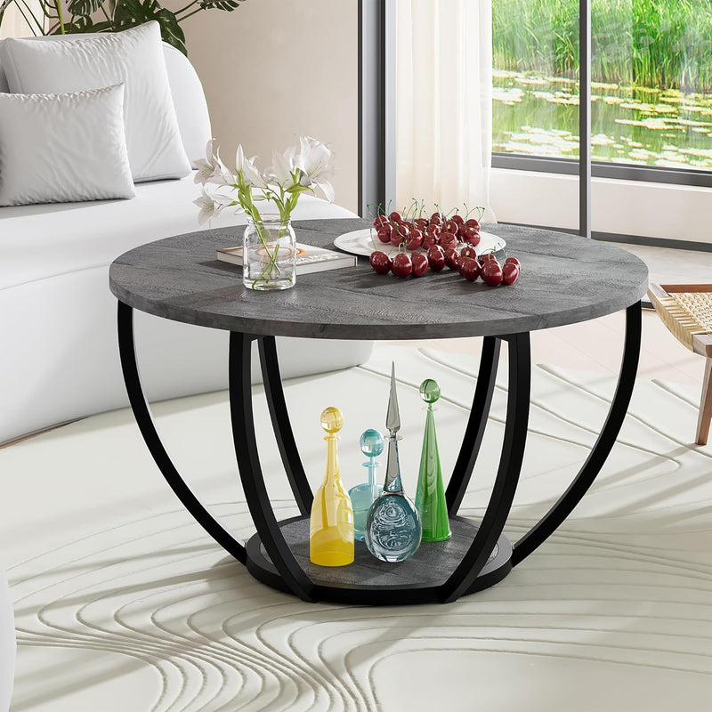 Round Coffee Table with Storage for Living Room