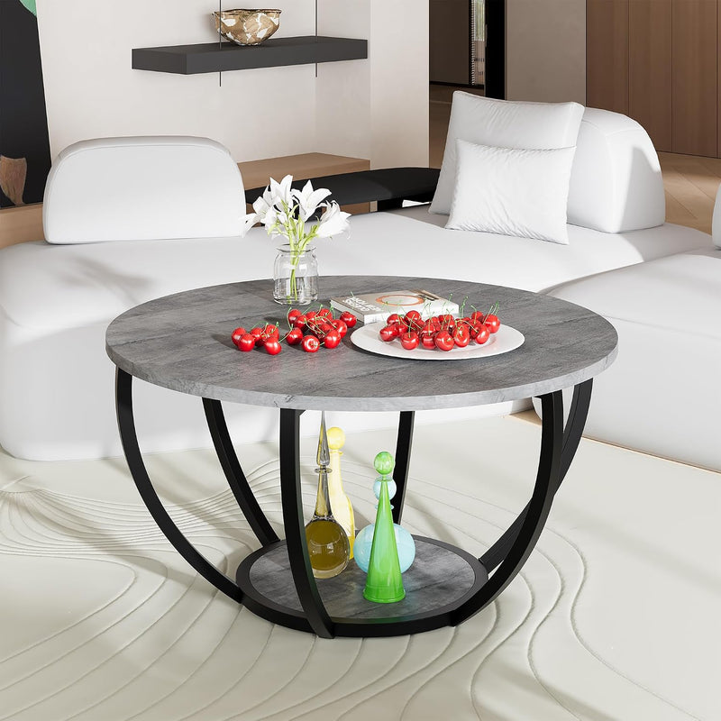 Round Coffee Table with Storage for Living Room