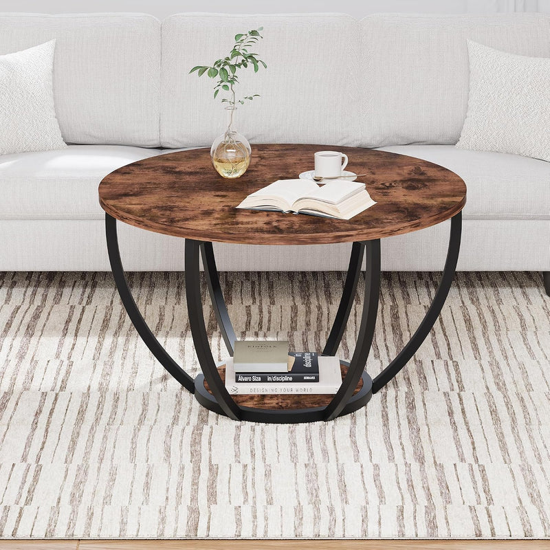 Round Coffee Table with Storage for Living Room