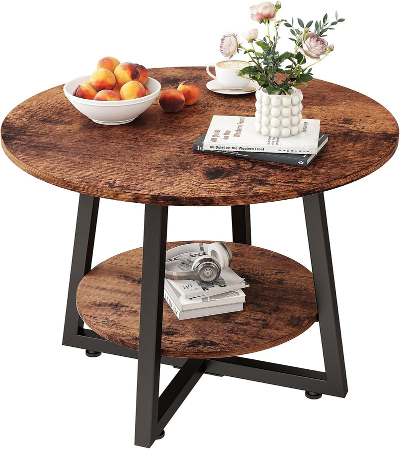 Round Coffee Table with Storage Metal Small
